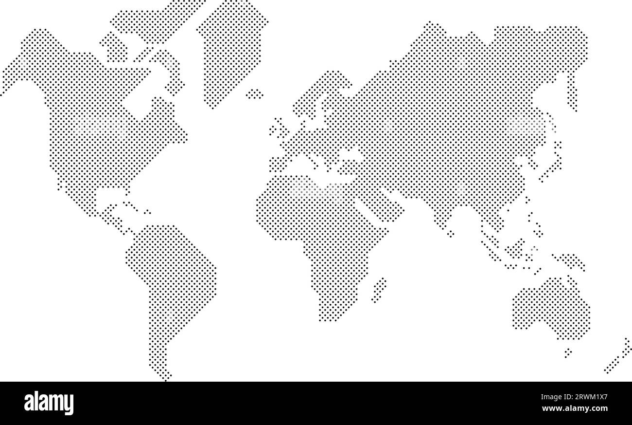 Mappa mondiale semplificata disegnata con punti rotondi. Illustrazione vettoriale. Illustrazione Vettoriale