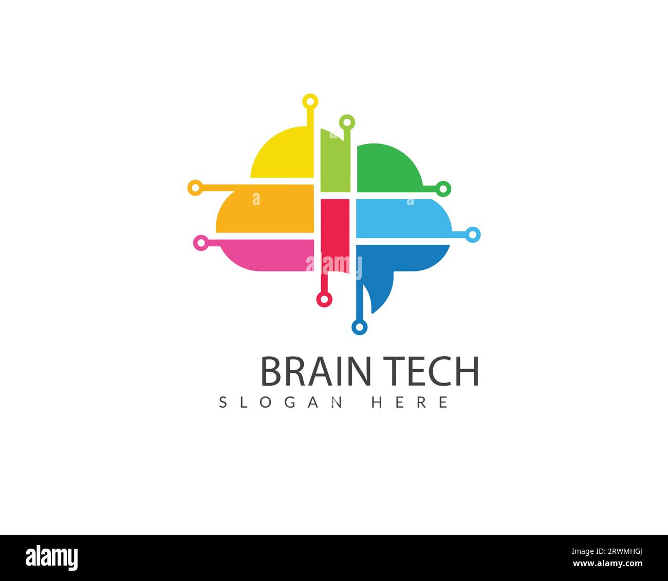 Modello di progettazione del logo Brain Tech. Concetto di design del logo Creative Brain Tech. Design colorato del logo Brain Tech Illustrazione Vettoriale