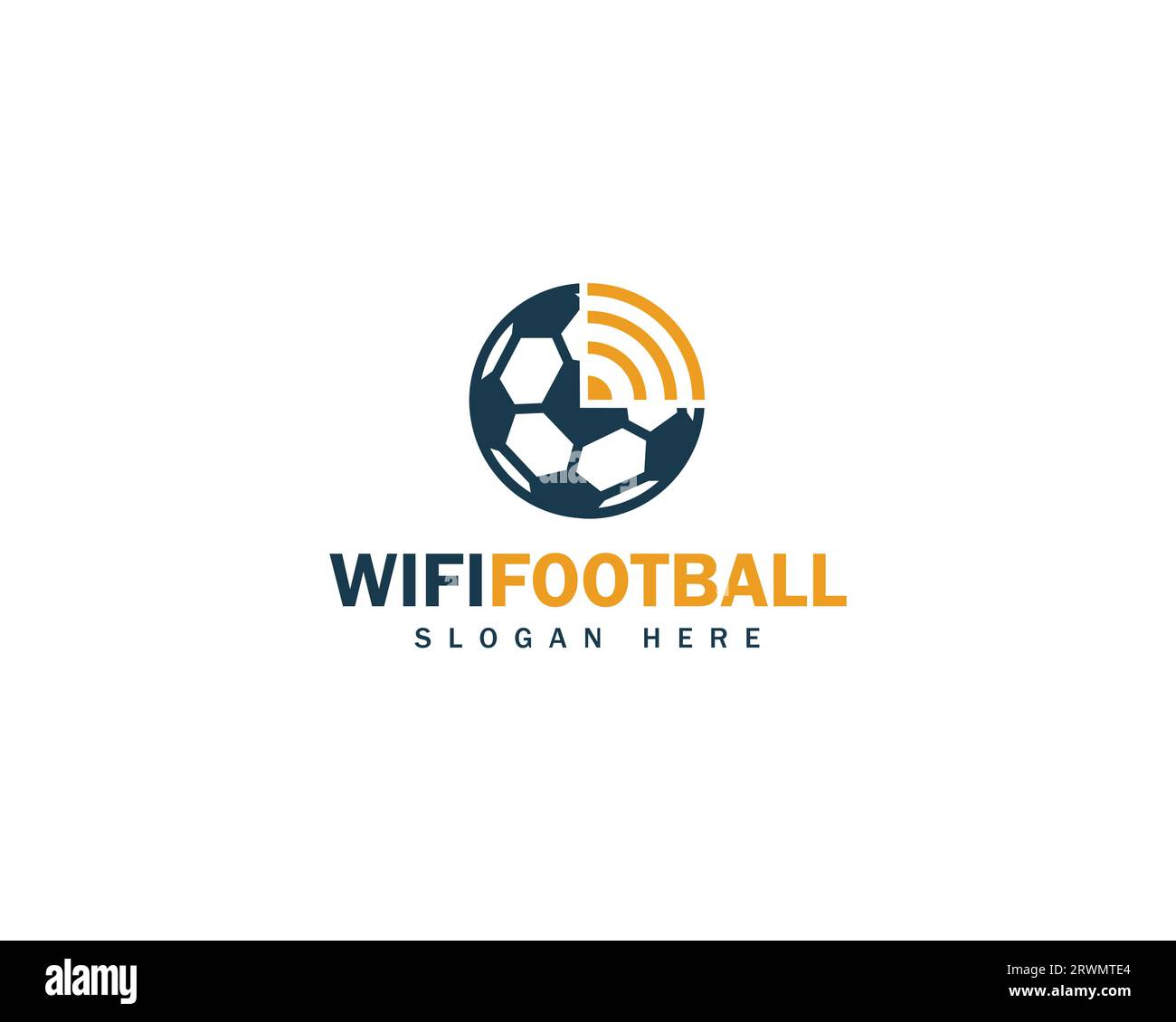 Modello vettoriale di design del logo della palla da calcio WiFi. Concetto di design del logo football. Illustrazione Vettoriale