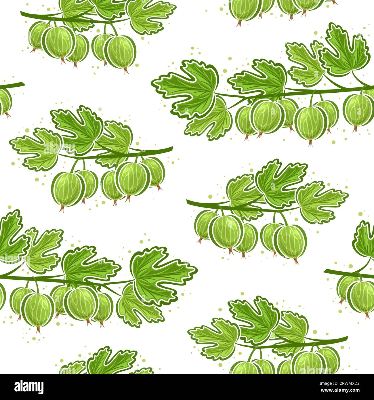 Vector Gooseberry rama modello senza cuciture, ripetizione sfondo con illustrazione di frutti di bosco crudi ancora vita composizione per la carta da imballaggio, collec Illustrazione Vettoriale