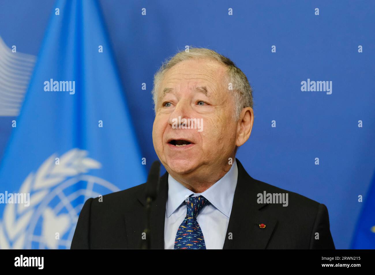 Bruxelles, Belgio. 20 settembre 2023. Presidente della Federazione Internazionale dell'Automobile (FIA) Jean Todt durante una conferenza stampa sulla sicurezza stradale presso la sede centrale dell'UE a Bruxelles, in Belgio, il 20 settembre 2023 Credit: ALEXANDROS MICHAILIDIS/Alamy Live News Foto Stock