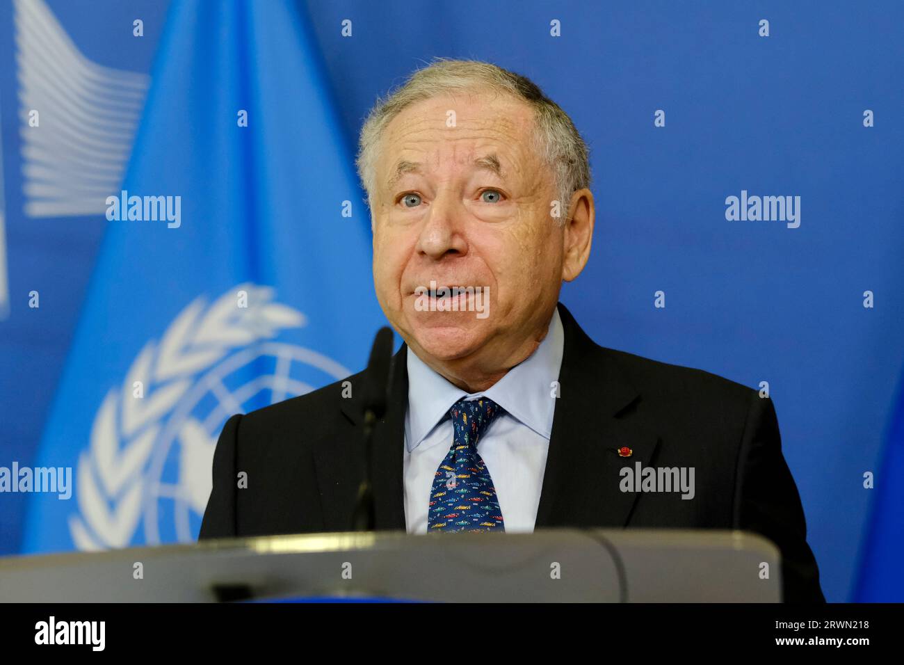 Bruxelles, Belgio. 20 settembre 2023. Presidente della Federazione Internazionale dell'Automobile (FIA) Jean Todt durante una conferenza stampa sulla sicurezza stradale presso la sede centrale dell'UE a Bruxelles, in Belgio, il 20 settembre 2023 Credit: ALEXANDROS MICHAILIDIS/Alamy Live News Foto Stock