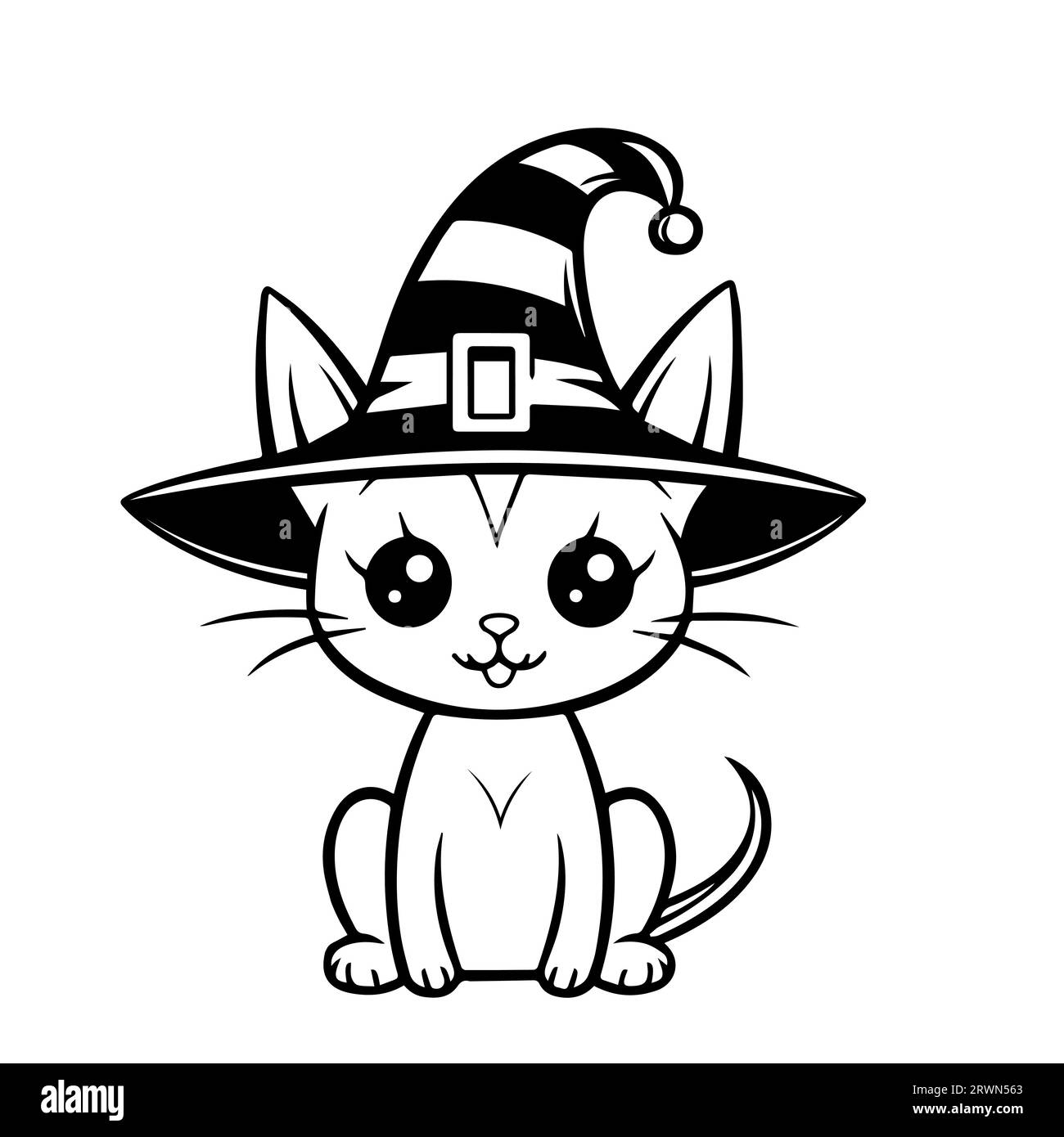 Gatto di Halloween per il libro da colorare. Line art design per pagina da colorare per bambini. Colorazione del contorno della pagina del cartone animato Illustrazione Vettoriale