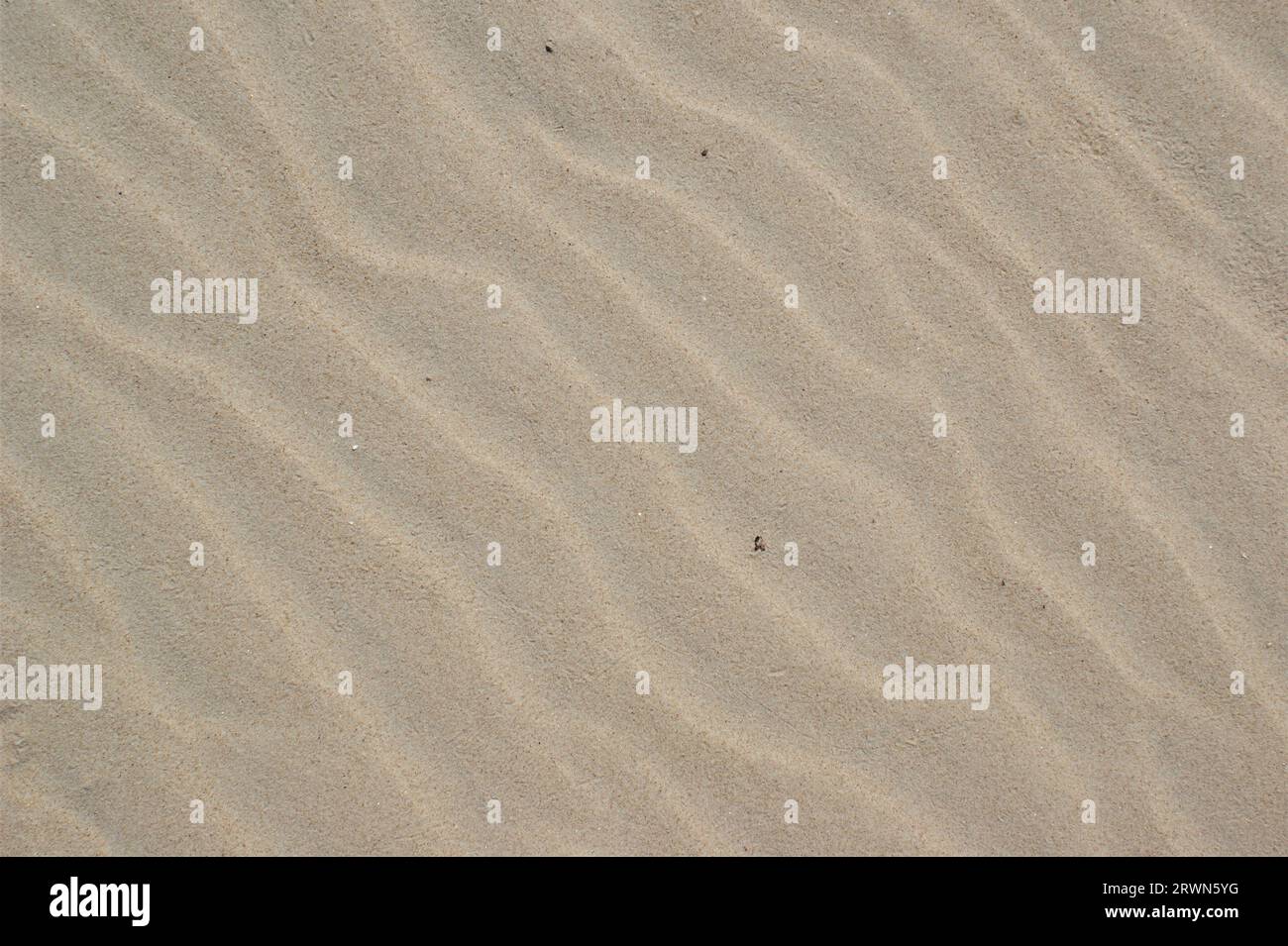Segni del vento sulla sabbia della spiaggia. Vista dall'alto, direzione dell'onda diagonale. Foto Stock