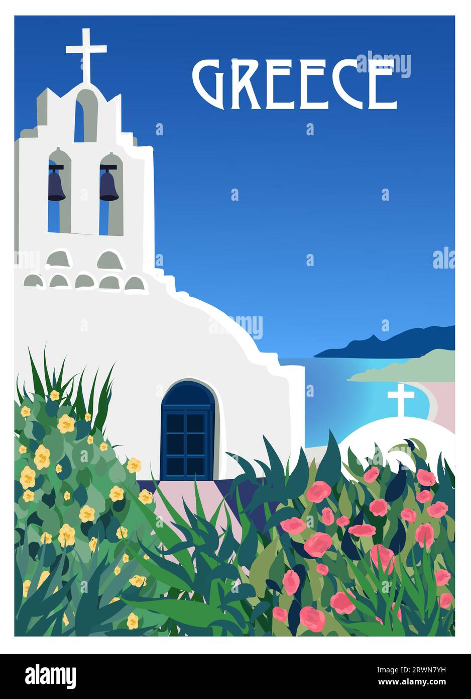 Poster sulla grecia e la sua isola - illustrazione vettoriale (ideale per la stampa, poster o carta da parati, decorazione di case) Illustrazione Vettoriale