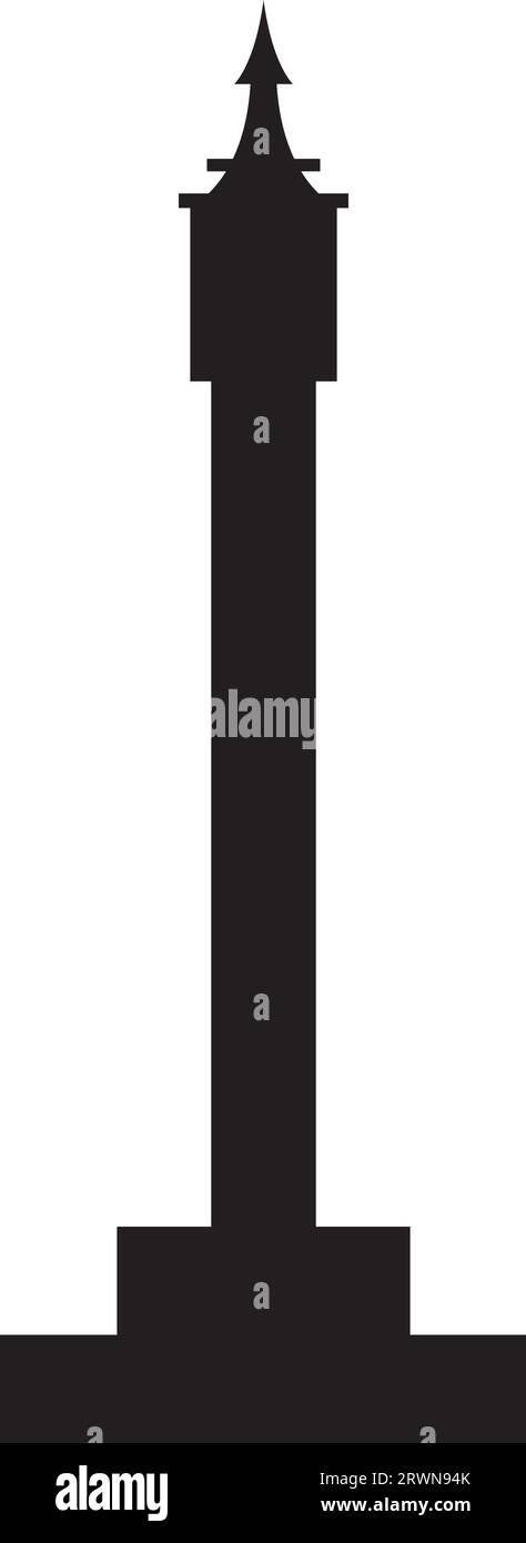 Semplice disegno piatto nero del MONUMENTO AL GRANDE INCENDIO DI LONDRA, LONDRA Illustrazione Vettoriale