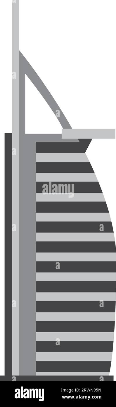 Semplice disegno piatto monocromatico del BURJ AL ARAB, DUBAI Illustrazione Vettoriale
