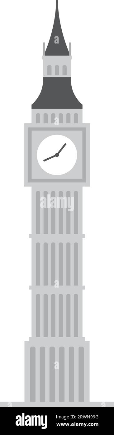 Semplice disegno piatto monocromatico del BIG BEN, LONDRA Illustrazione Vettoriale