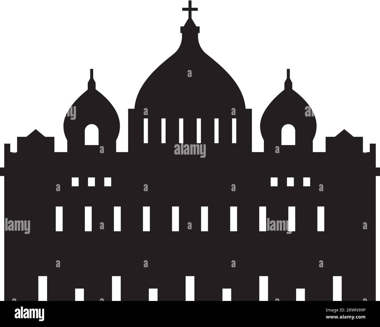 Semplice disegno nero piatto del modello ST. BASILICA DI PIETRO, CITTÀ DEL VATICANO Illustrazione Vettoriale