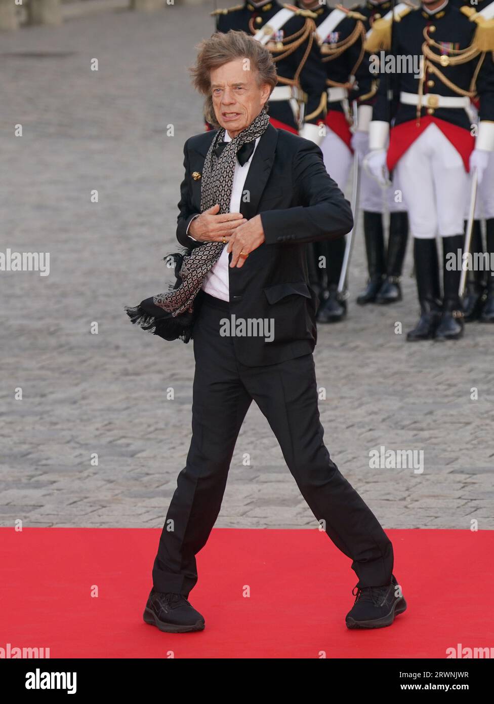 Mick Jagger assiste al banchetto di Stato alla Reggia di Versailles, Parigi, durante la visita di Stato in Francia. Data foto: Mercoledì 20 settembre 2023. Foto Stock