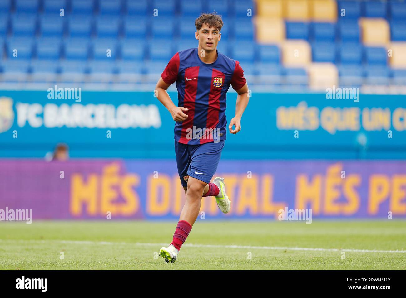 Sant Joan Despi, Spagna. 19 settembre 2023. Guillermo Fernandez Casino (Barcellona) calcio/calcio : UEFA Youth League gruppo H partita tra FC Barcelona Juvenil A 2-1 Royal Anversa FC U19 presso l'Estadio Johan Cruyff di Sant Joan Despi, Spagna . Crediti: Mutsu Kawamori/AFLO/Alamy Live News Foto Stock