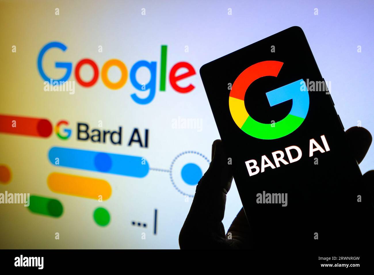 India. 20 settembre 2023. In questa foto, Google's Bard viene visualizzato su uno smartphone, con Bard ai visibile sullo sfondo. Google ha lanciato una serie di nuove funzionalità per Bard, il suo chatbot basato sull'intelligenza artificiale. Questo strumento è stato progettato da Google per simulare le conversazioni umane utilizzando l'elaborazione del linguaggio naturale e l'apprendimento automatico. (Immagine di credito: © Saurabh Sirohiya/ZUMA Press Wire) SOLO USO EDITORIALE! Non per USO commerciale! Foto Stock