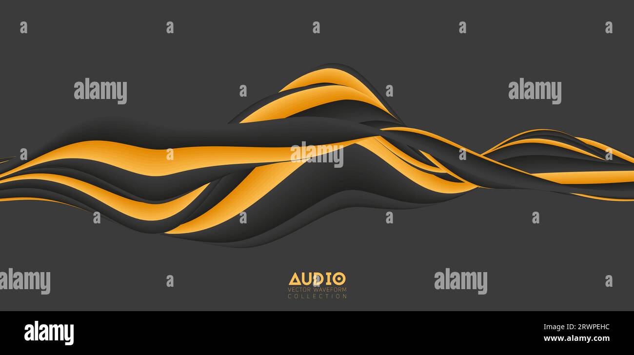 Visualizzazione delle onde sonore. Forma d'onda 3D continua. Modello di esempio vocale. Illustrazione Vettoriale