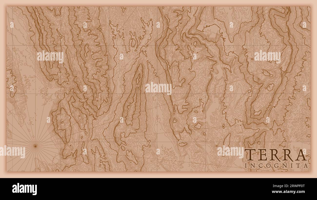 Antico astratto rilievo terra vecchia mappa. Generata mappa concettuale di elevazione vettoriale del paesaggio fantasy. Illustrazione Vettoriale