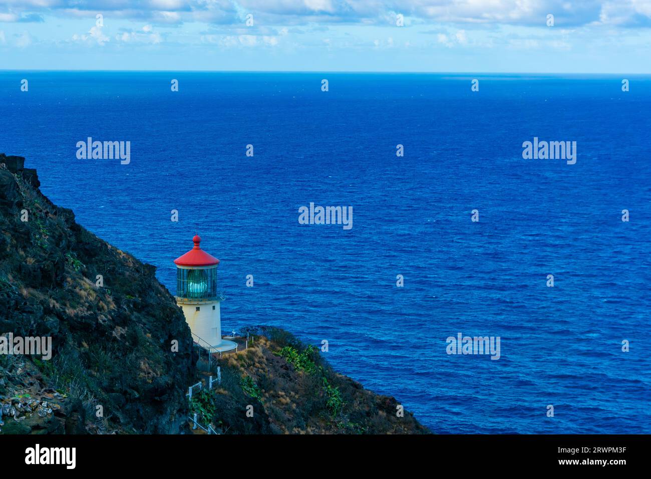 Faro di Makapu'u Point nel sud-est di Oahu, Hawaii. Foto Stock