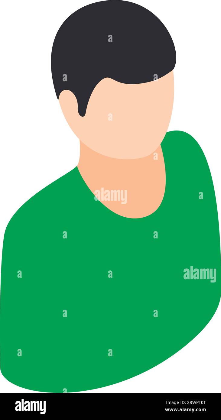 Man icon vettore isometrico. Personaggio senza volto in felpa verde manica lunga. Ragazzo, ragazzo, persona, umano Illustrazione Vettoriale