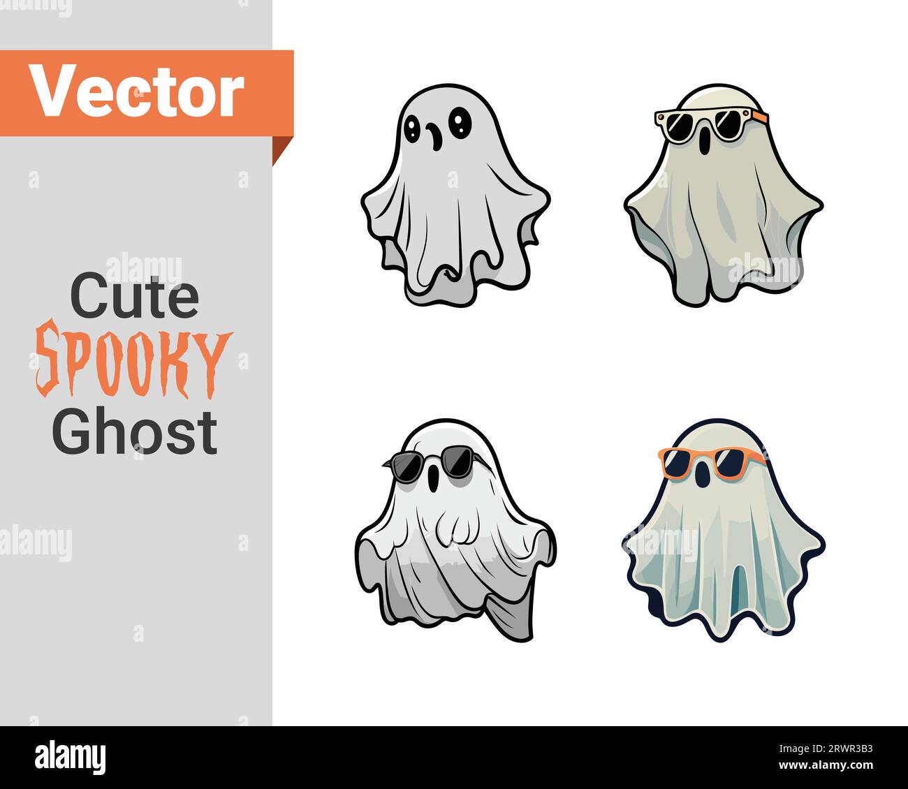 Simpatici fantasmi di Halloween Spooky illustrazione vettoriale, design della silhouette di Boo Ghost Vector. Illustrazione Vettoriale