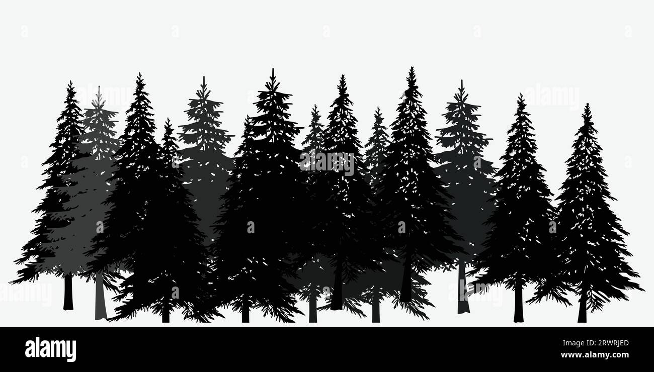 pine Trees Vector Collection, Nature silhouette landscape, Spring Forest Pines. Illustrazione Vettoriale