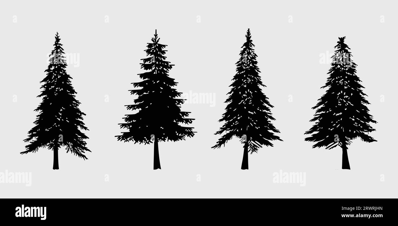 pine Trees Vector Collection, Nature silhouette landscape, Spring Forest Pines. Illustrazione Vettoriale