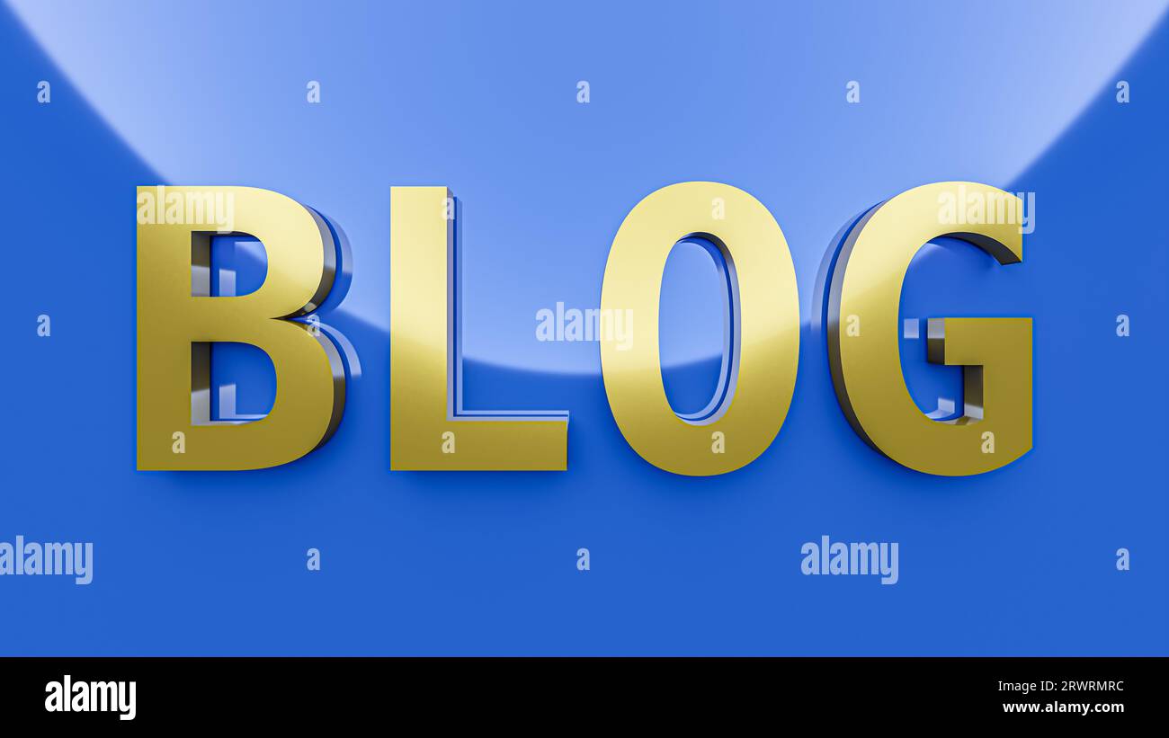 La parola "BLOG" realizzata in modo elegante, perfetta per i concept Web e multimediali. rendering 3d. Foto Stock