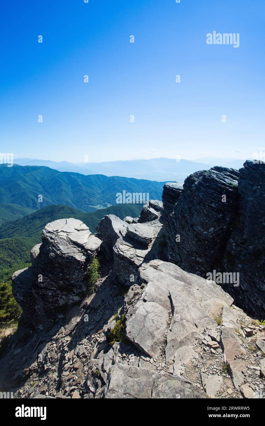 Norikura-dake e le Alpi settentrionali da Ohgahana Foto Stock