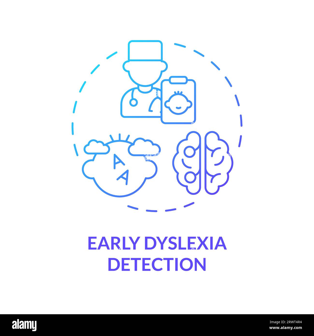 Concetto di rilevamento precoce della dislessia icona con linea blu gradiente Illustrazione Vettoriale