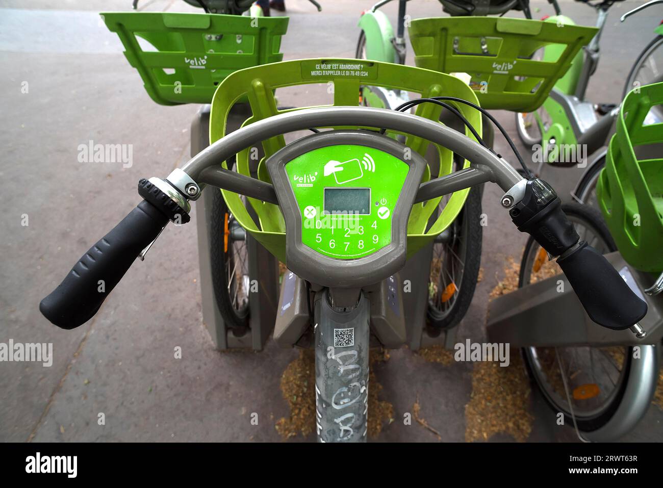 Dettaglio di una bici a noleggio municipale della città di Parigi, Francia, Europa Foto Stock