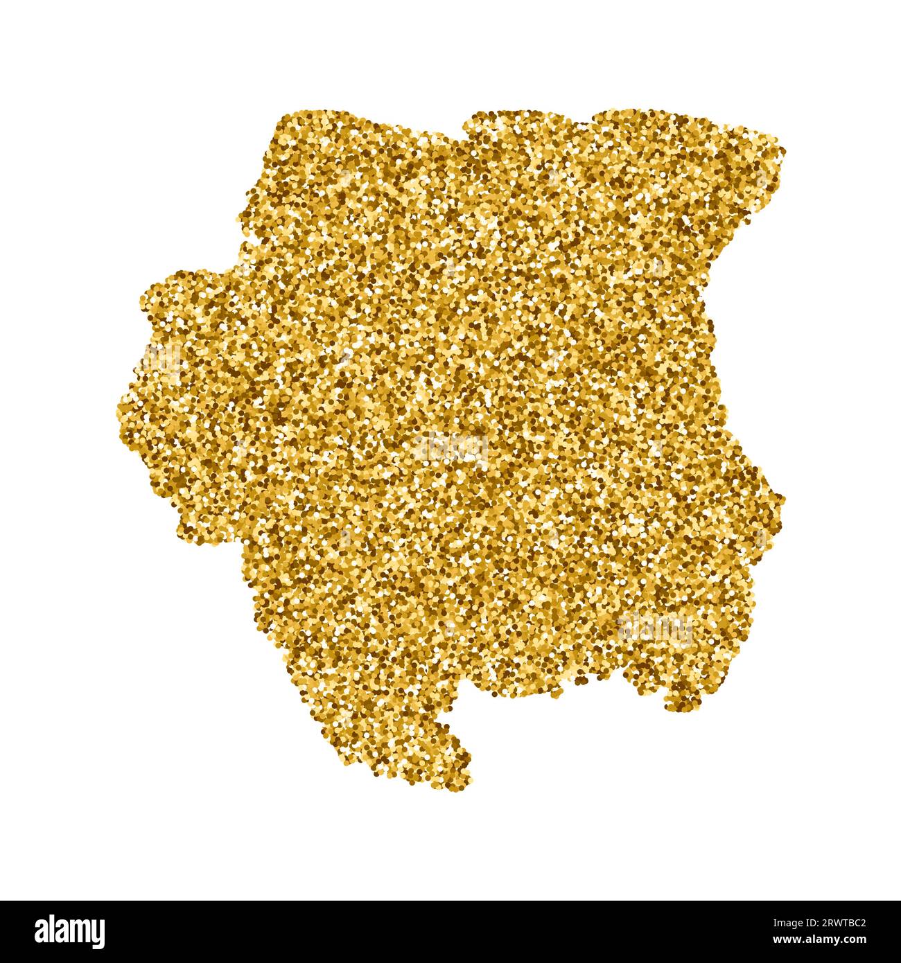 Illustrazione vettoriale isolata con mappa Suriname semplificata. Decorato con una texture glitter dorata brillante. Decorazione natalizia e Capodanno per gr Illustrazione Vettoriale