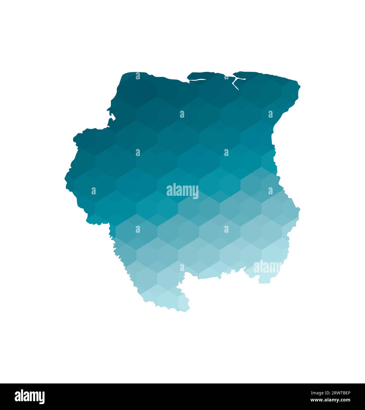 Icona di illustrazione vettoriale isolata con silhouette blu semplificata della mappa Suriname. Stile geometrico poligonale. Sfondo bianco. Illustrazione Vettoriale