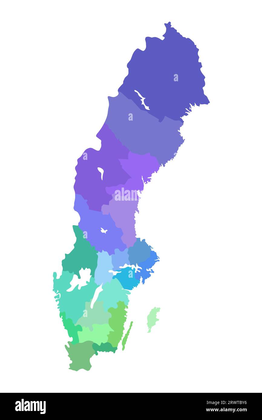 Illustrazione vettoriale isolata della mappa amministrativa semplificata della Svezia. Confini delle regioni. Silhouette multicolore. Illustrazione Vettoriale