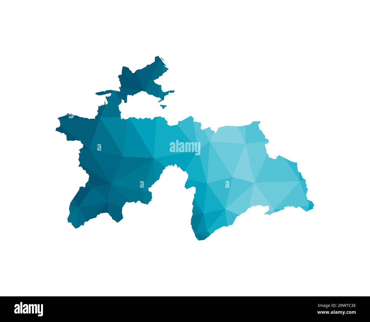 Icona di illustrazione vettoriale isolata con sagoma blu semplificata della mappa del Tagikistan. Stile geometrico poligonale, forme triangolari. Sfondo bianco. Illustrazione Vettoriale