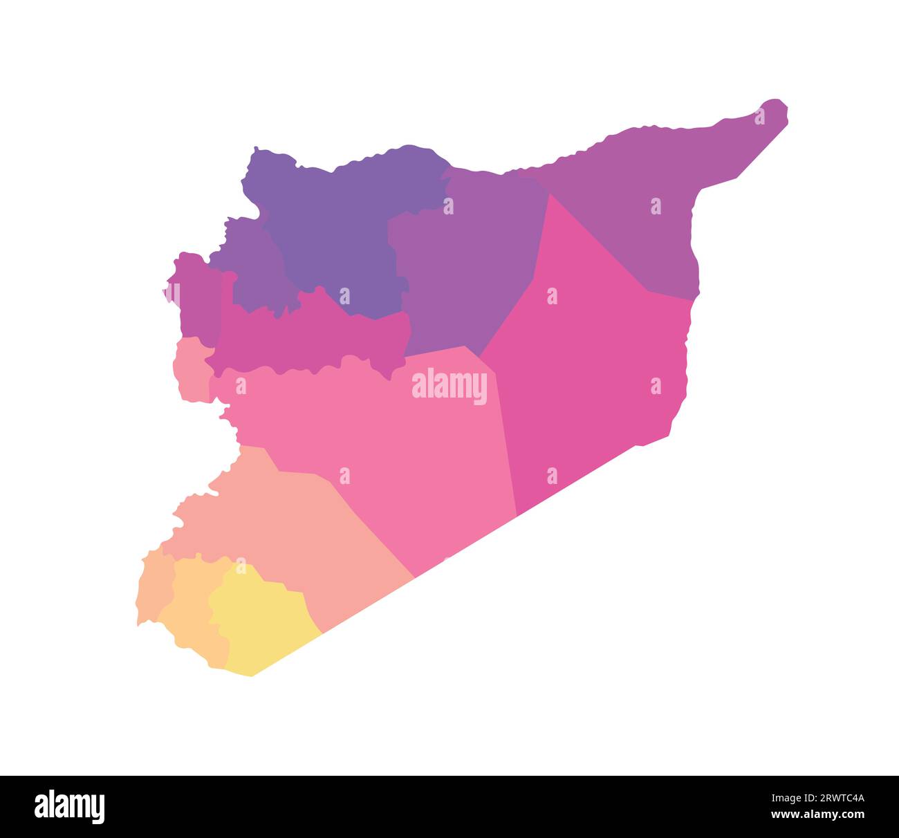 Illustrazione vettoriale isolata della mappa amministrativa semplificata della Siria. Confini delle regioni. Silhouette multicolore. Illustrazione Vettoriale