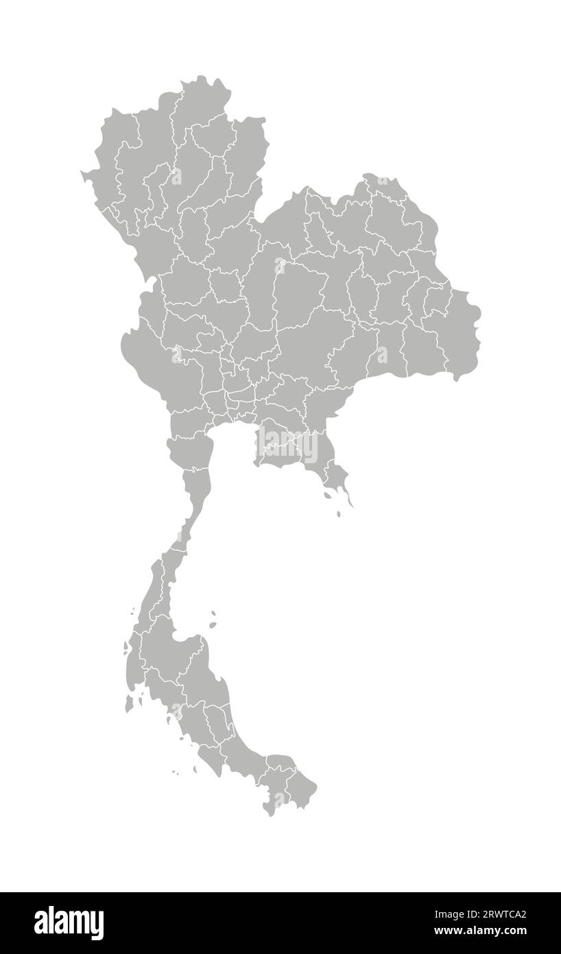 Illustrazione vettoriale isolata della mappa amministrativa semplificata della Thailandia. Confini delle province (regioni). Silhouette grigie. Contorno bianco. Illustrazione Vettoriale