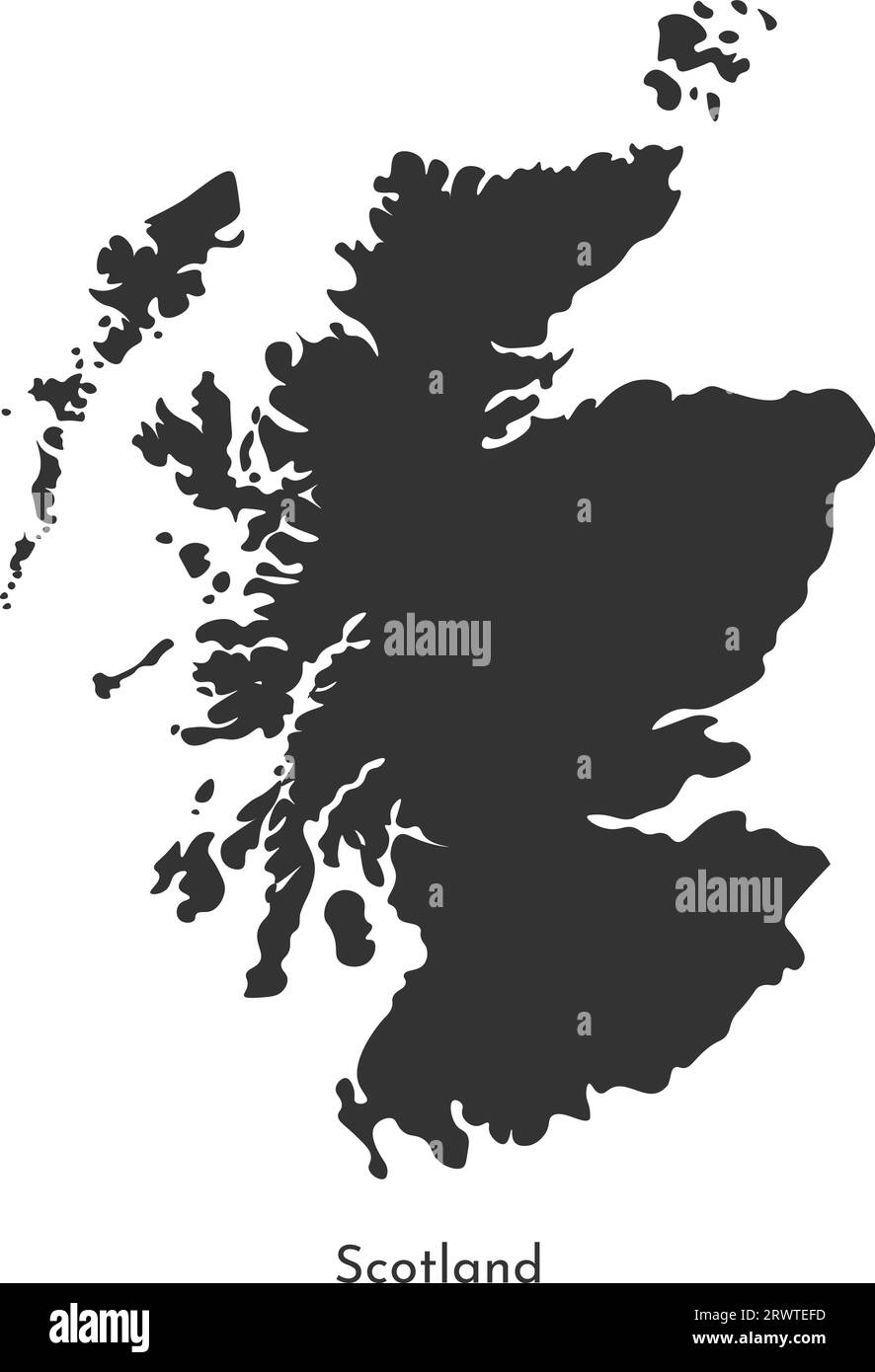 Mappa di illustrazione semplificata con isolamento vettoriale. Sagoma grigia della Scozia (Regno Unito di Gran Bretagna e Irlanda del Nord). Sfondo bianco Illustrazione Vettoriale