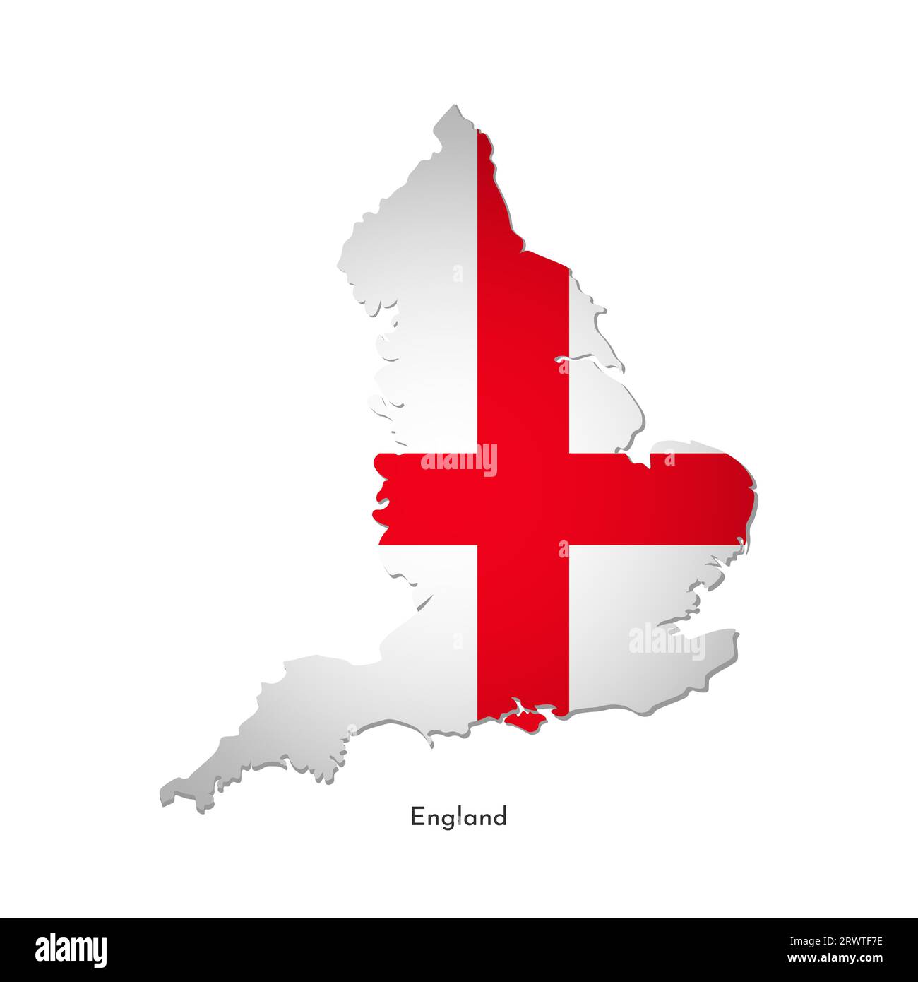 Illustrazione vettoriale isolata con bandiera e mappa semplificata dell'Inghilterra (Regno Unito di Gran Bretagna e Irlanda del Nord). Ombreggiatura del volume sulla mappa. Illustrazione Vettoriale