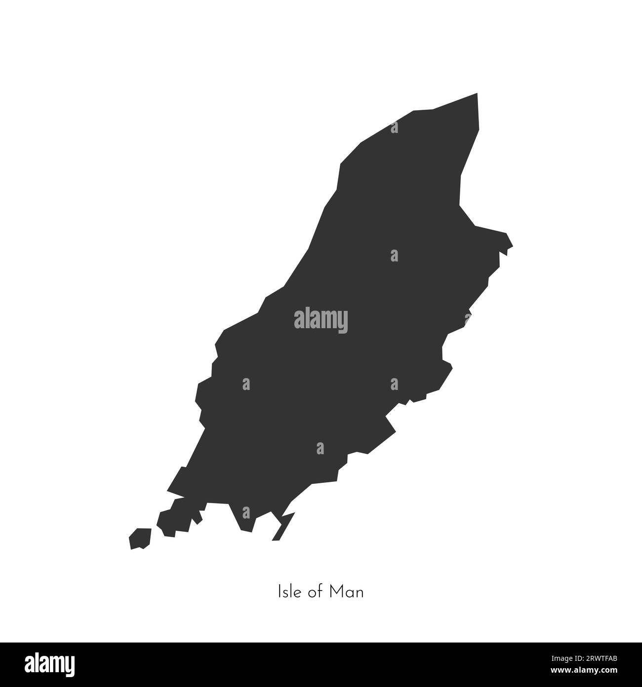 Illustrazione piatta isolata vettoriale con mappa nera semplificata dell'Isola di Man (Regno Unito). Forma geometrica dell'isola grigio scuro (Mann, Cro britannico autonomo Illustrazione Vettoriale