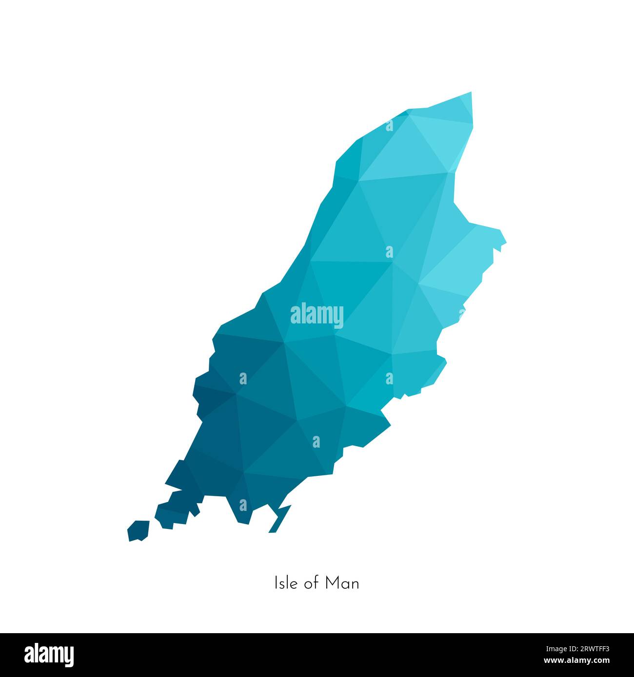 Illustrazione piatta isolata vettoriale con mappa semplificata in poli basso dell'Isola di Man (Regno Unito). Forma geometrica blu poligonale dell'isola (Mann, autogoverno Bri Illustrazione Vettoriale