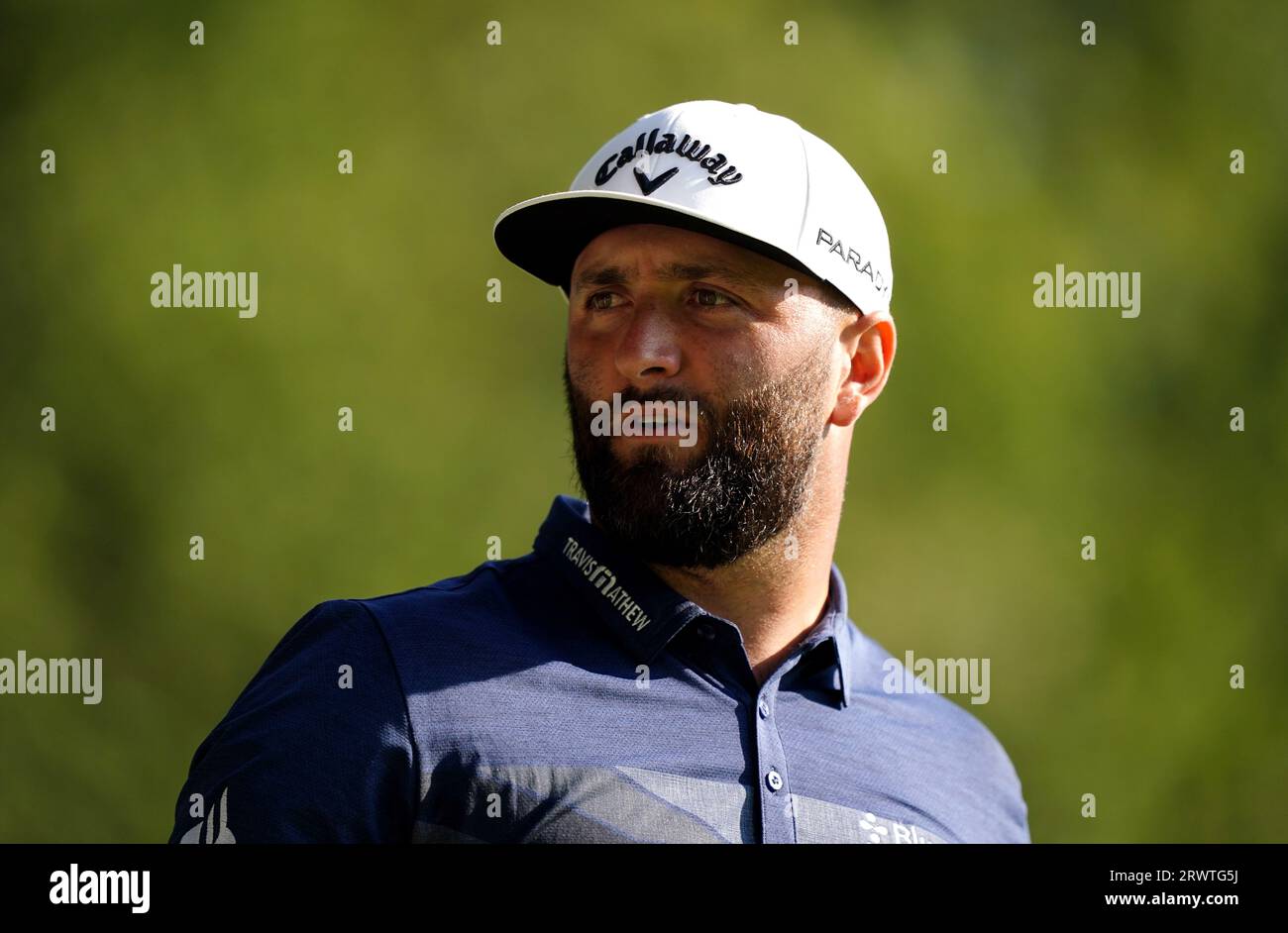 File Photo datato 15-09-2023 di Jon Rahm, che ha vinto tre dei suoi primi cinque eventi dell'anno e poi ha aggiunto il suo secondo titolo principale al Masters ad aprile, finendo anch'esso secondo alla pari nell'Open Championship. Ha vinto solo uno dei suoi tre incontri a Parigi cinque anni fa, ma è stato fondamentale, battendo Tiger Woods in singolare. L'artista europeo di spicco a Whistling Straits con tre punti e mezzo da cinque partite. Data di emissione: Giovedì 21 settembre 2023. Foto Stock