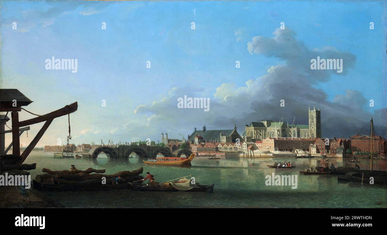 Samuel Scott - The Building of Westminster Bridge Samuel Scott: English, London ca. 1702-1772 Foto Stock