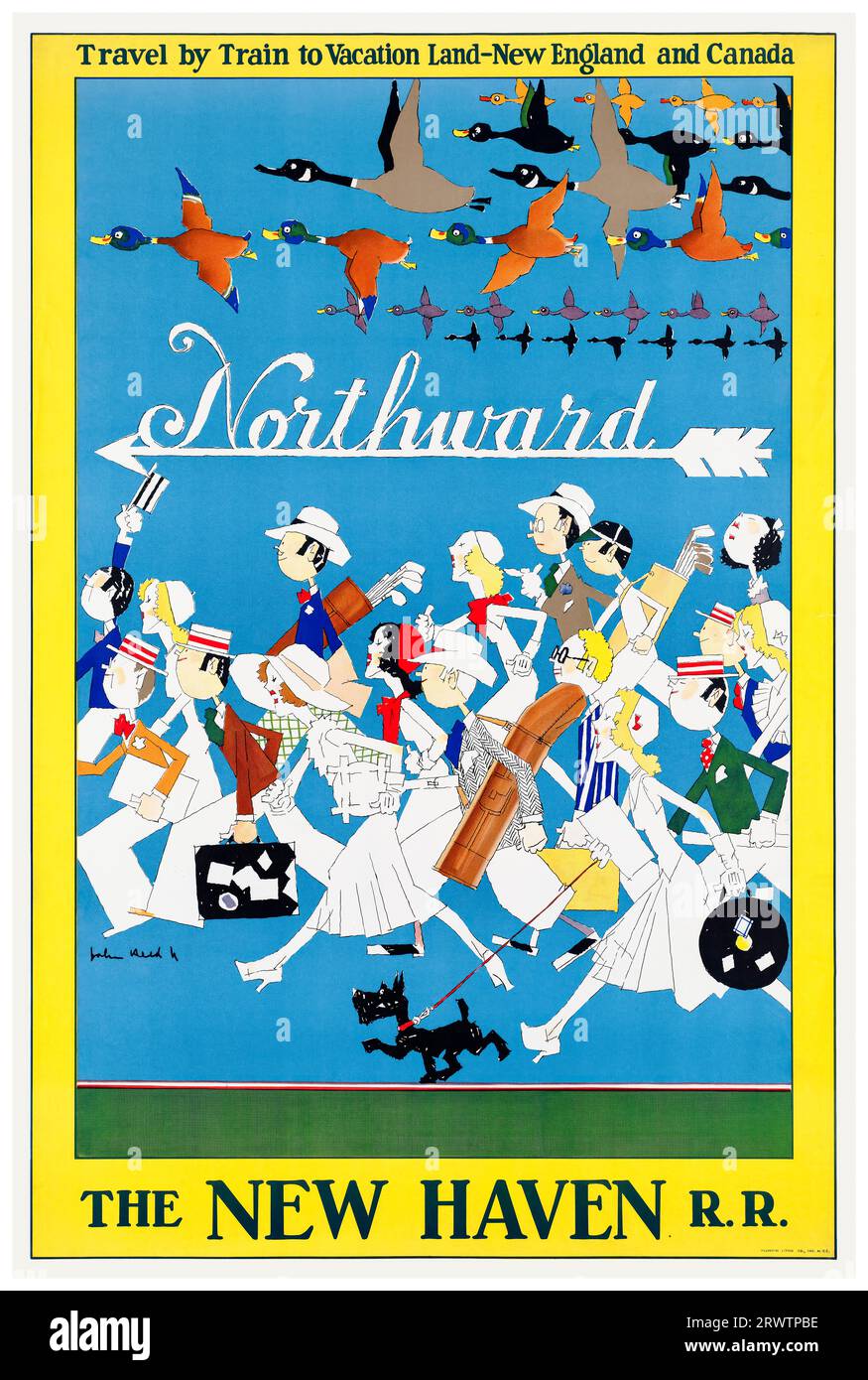 1920s, poster di viaggio vintage americano, Train Travel, New England and Canada, The New Haven Railroad, 1925-1930 Foto Stock