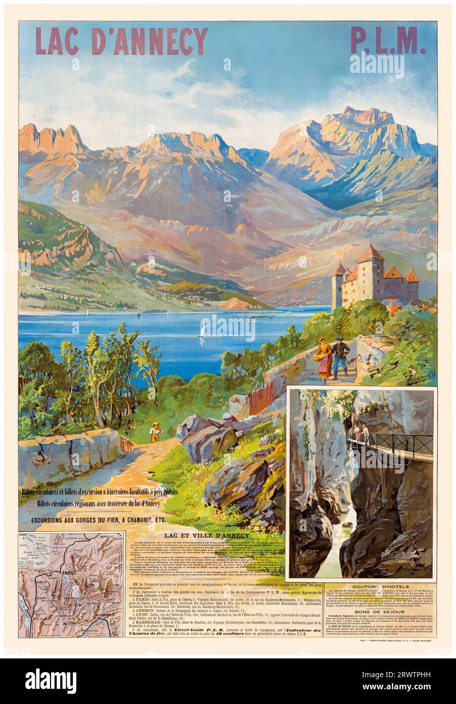 LAC D’Annecy (PLM Railways), poster di viaggi vintage francese, 1890 Foto Stock