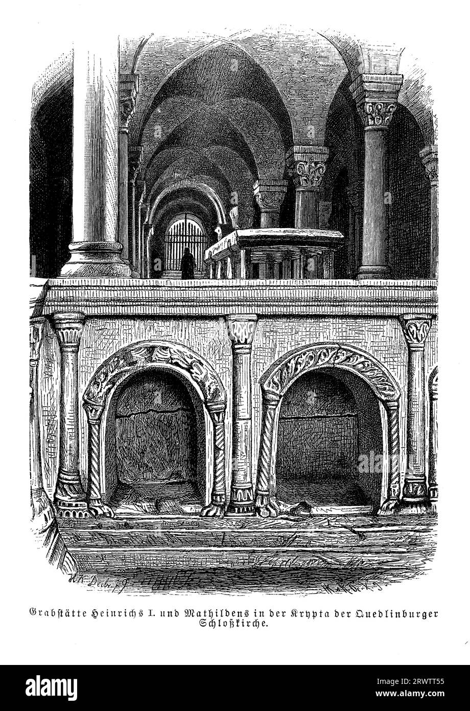 Tomba di Enrico i (il Fowler) re della Francia orientale e duca di Sassonia sepolta con sua moglie Matilde di Ringelheim (Santa Matilde) nell'abbazia di Quedlinburg, Germania, X secolo Foto Stock