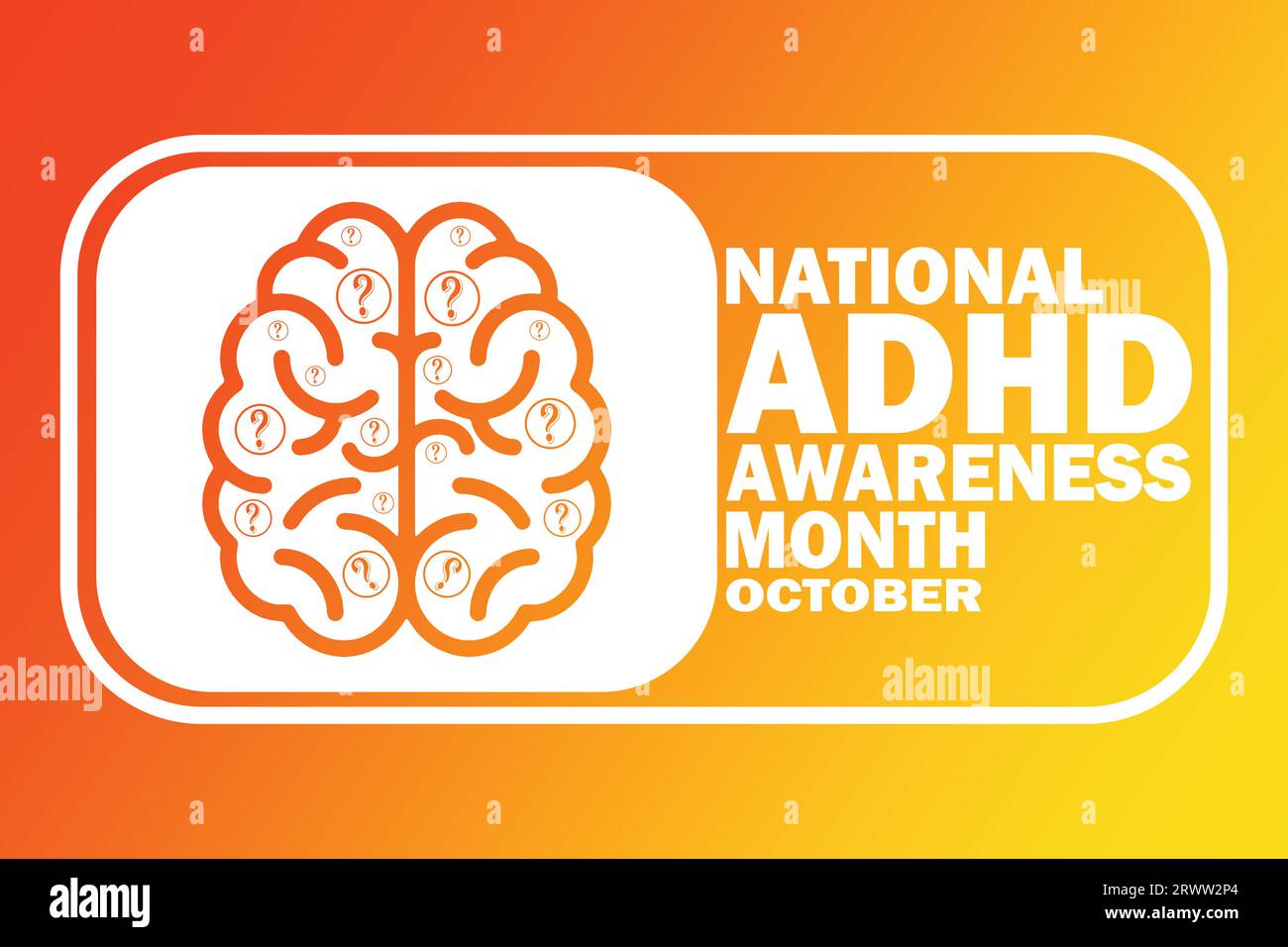 Mese nazionale di sensibilizzazione ADHD ottobre. Illustrazione vettoriale. Adatto per biglietti d'auguri, poster e striscioni. Illustrazione Vettoriale