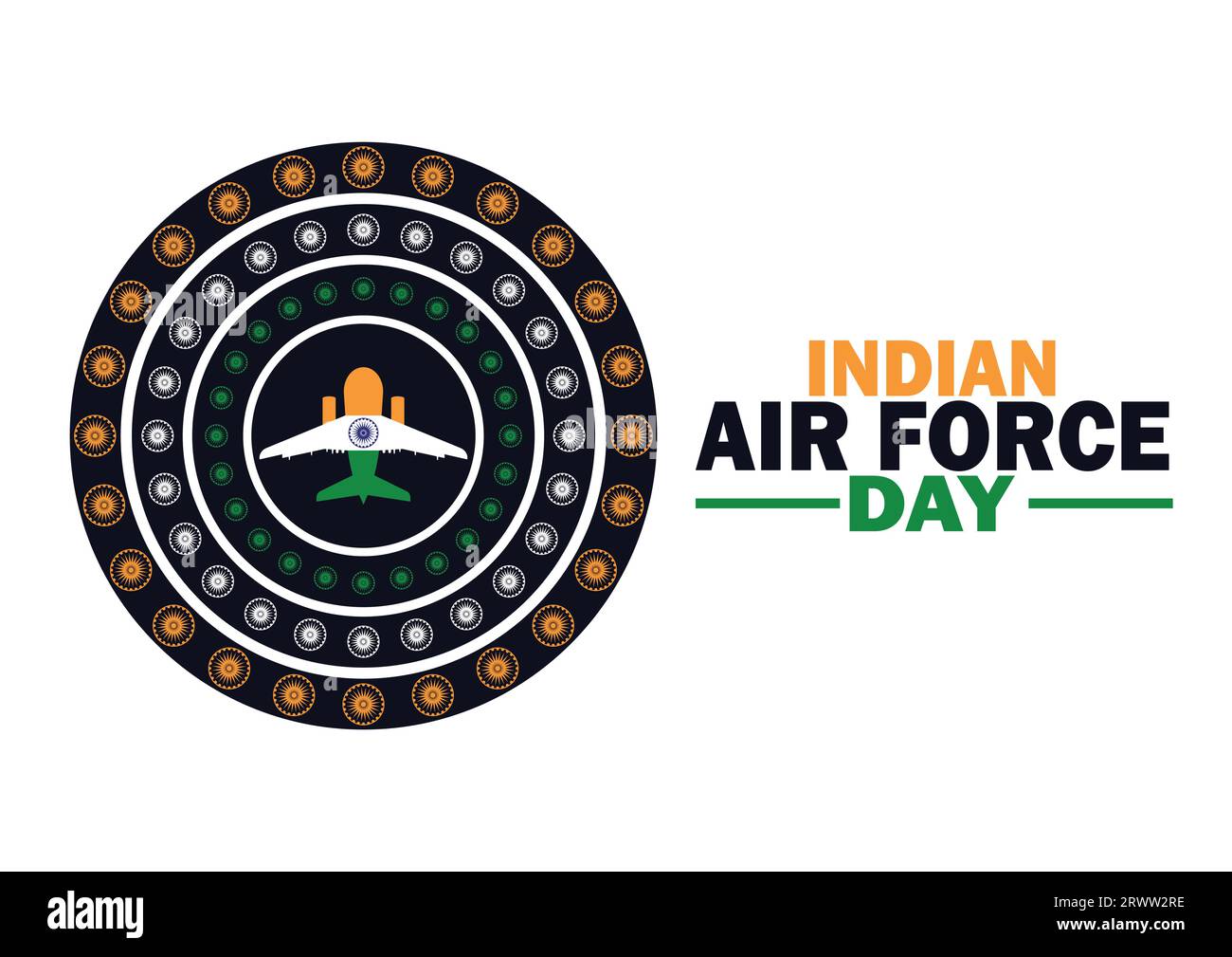 Festa dell'Indian Air Force Day illustrazione vettore sfondo. Concetto di vacanza. Modello per sfondo, banner, scheda, poster con iscrizione di testo. Illustrazione Vettoriale