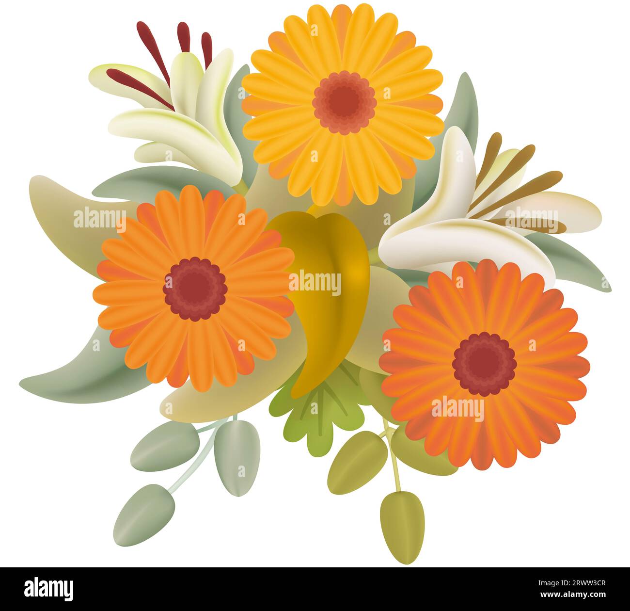 Illustrazione di un bouquet di fiori autunnali isolati su uno sfondo bianco Foto Stock