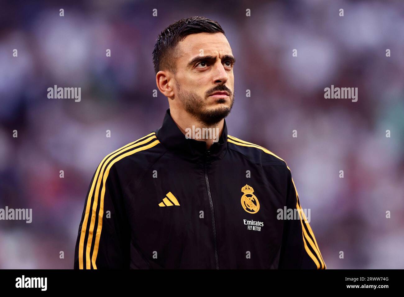 Madrid, Spagna. 20 settembre 2023. Joselu del Real Madrid CF guarda durante la partita di UEFA Champions League tra Real Madrid CF e FC Union Berlin allo stadio Santiago Bernabeu il 20 settembre 2023 a Madrid, in Spagna. Crediti: Marco Canoniero/Alamy Live News Foto Stock