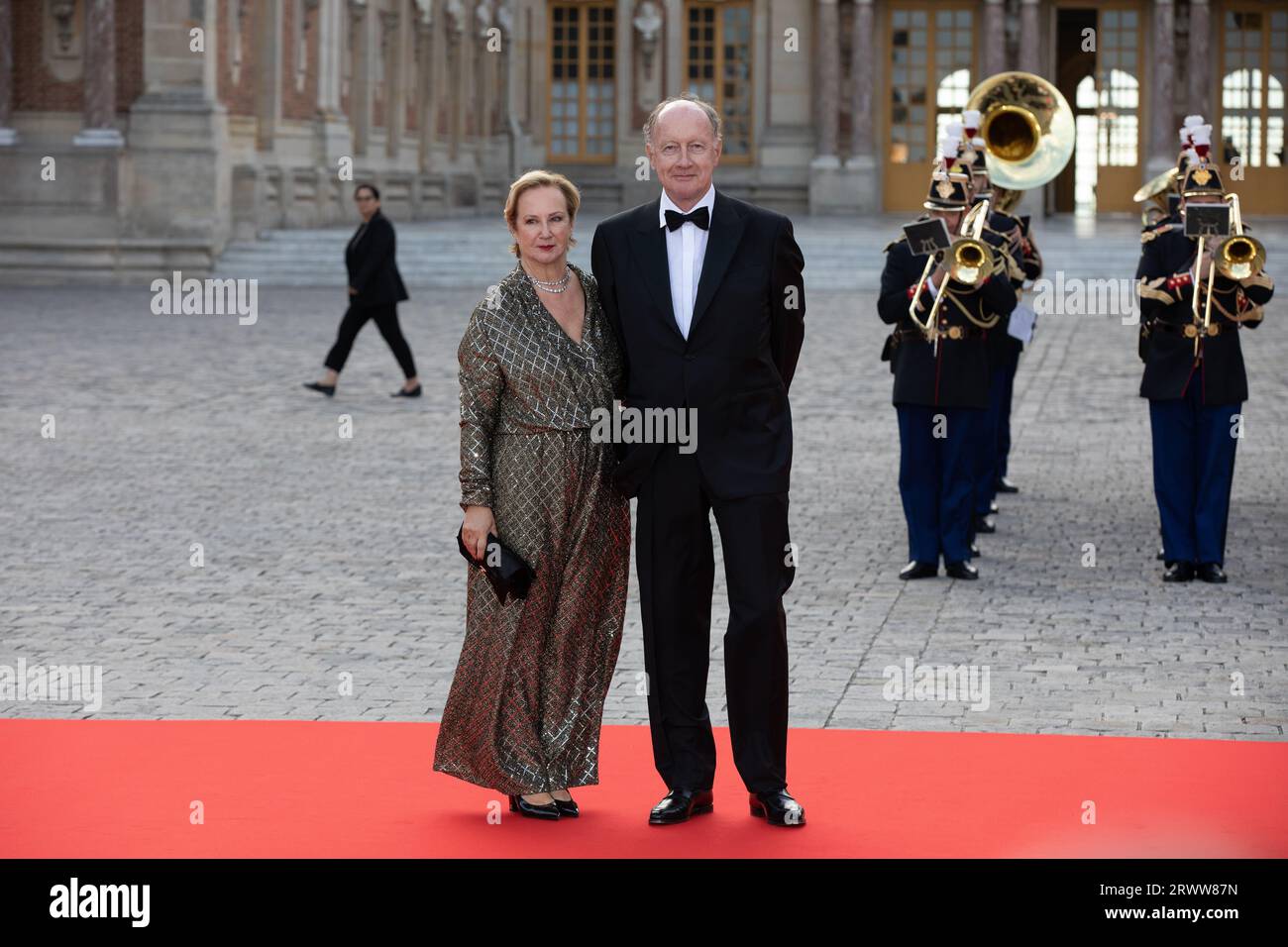 Versailles, Francia. 20 settembre 2023. Cena di stato in onore del re Carlo III e della regina Camilla, Yves de Gaulle e di sua moglie Laurence, Francois Loock/Alamy Foto Stock