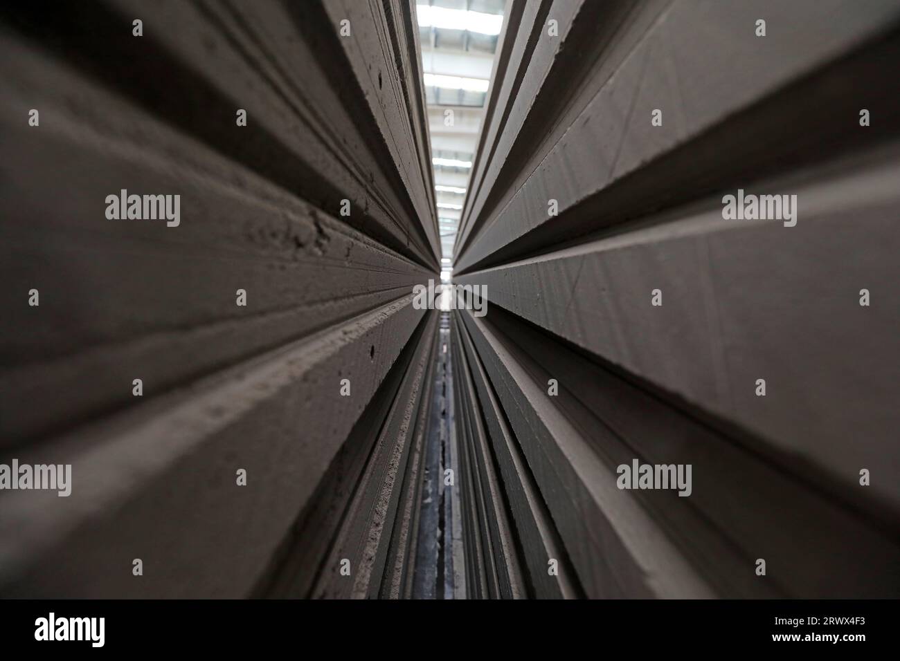 La linea di produzione di pannelli divisori leggeri per nuovi materiali da costruzione è situata in fabbrica Foto Stock