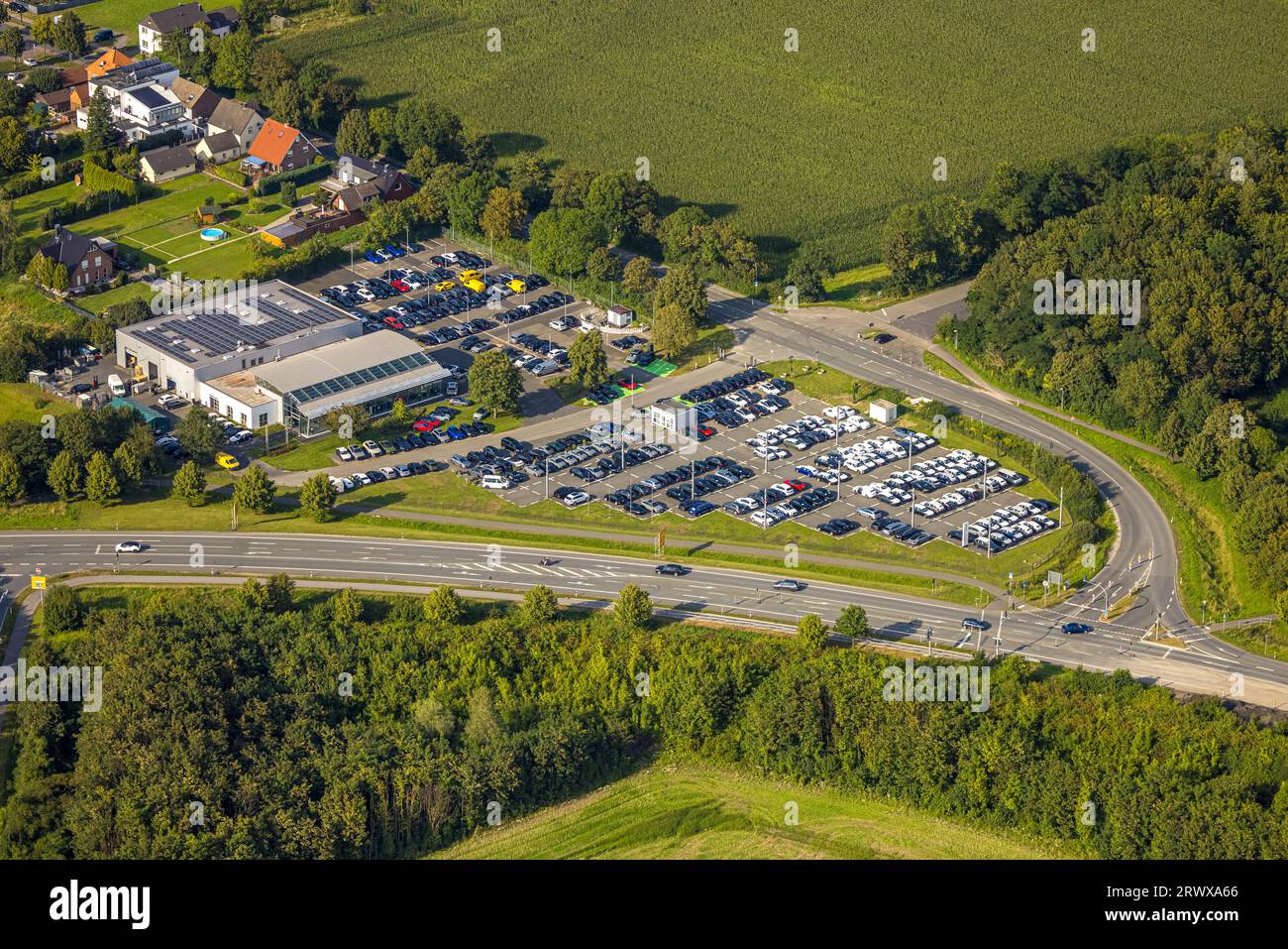 Vista aerea, Auto Weber GmbH & Co KG Audi-Beckum, Neubeckum, Beckum, Münsterland, Renania settentrionale-Vestfalia, Germania, concessionari auto, DE, Europa, commercio Foto Stock
