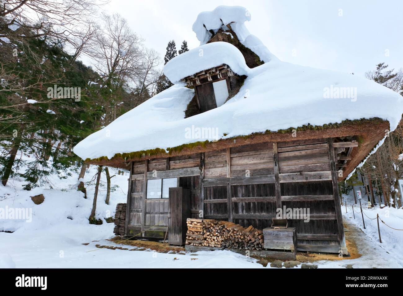 Neve nel villaggio popolare di Hida in inverno Foto Stock